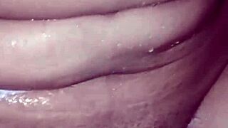 sexy brunette bride takes shower sex with big tits and toys