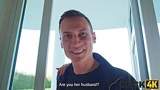 Hot wife invites badass bull for monster cock action while husband watches.