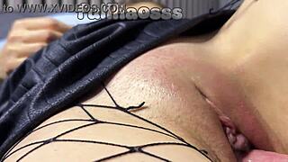closeup fucking that shaved asian teen 18+ pussy with cum inside 😏