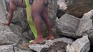 Seduced Tourist Guard on Rock
