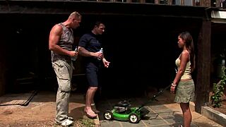 Bratty asian step-daughter gets her ass and pussy double penetrated by two big white cocks.