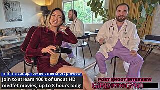 The pre-employment physical in hollywood house call with channy crossfire involves latex, fetish, short hair, heels, blonde, tickling, feet, ass, orgasm, california
