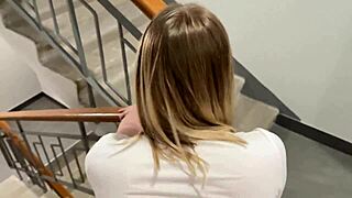 my new upstairs neighbor spreads her legs like a whore in the hallway