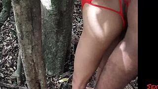 Outdoor sex while watched.