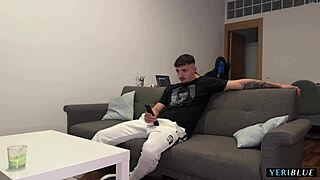 She invites her friend home to watch a movie, but quickly turns it into a rough quickie, fucking him passionately on the couch