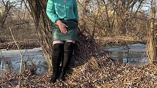 My Mother-In-Law Satisfies Her Wet Pussy Outdoors