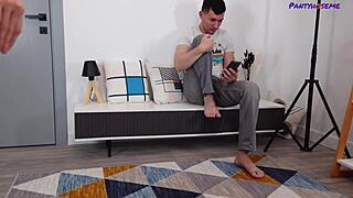 Anabel gets fucked by max and gets cum all over her tan pantyhose feet