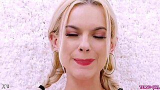 radiant blonde girl showcases her sexy body