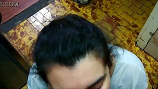 Watch this couple's blowjob ending in cum on tie