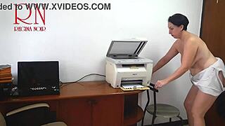 security cam catches stupid secretary getting scanned in the office