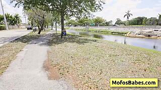 petite blondie teen gets intensely seduced by muscular dude near lake