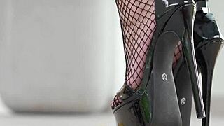 Petite girl crushes fruits with high heels fetish