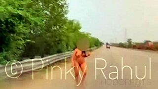 Pinky performs naked dare on Indian highways
