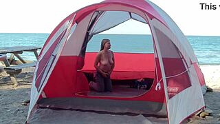 Wife MILF Housewife Teases Guys on Beach