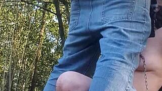 2024 05 06 ESCLAVE F EXHIBITION EN FORÊT with flashing and cum.