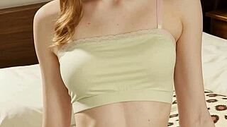 flowery panties model poses barefoot in lingerie