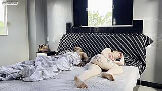 I woke up my friend's husband to fuck me while she snored beside us, the danger made it so hot, and i took a lot of cum in my mouth!