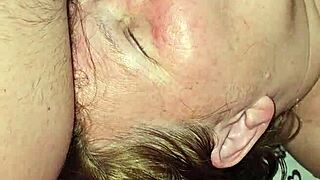 milf sucking hard cock while getting her ass fucked in casual setting