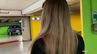 risky public blowjob, blonde slut swallows all! 🚗