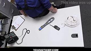 skinny teen 18+ shoplifter lana agrees to blow billy boston's big cock after getting caught