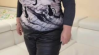 Thick busty granny strips completely naked