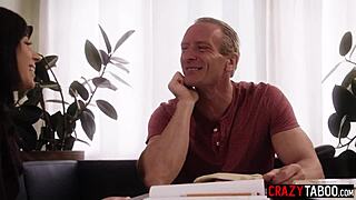 Small tits brunette stepdaughter says, Stepdad fucks me hard with monster cock.