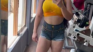 showing off my beautiful colombian outfit at the gym with big ass
