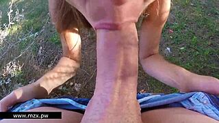Public Sex with Lots of Cum, Fucking My Girlfriend Outdoors in POV
