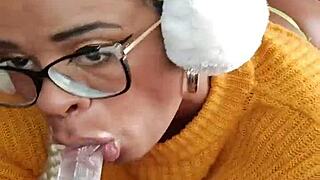 Latina slut swallows dildo in exhibitionist show