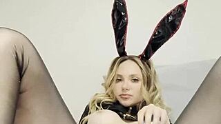 cute bunny caresses her clit and pussy lips softly!