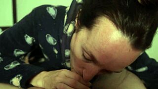 cute brunette sucking dick and swallowing cum in homemade video