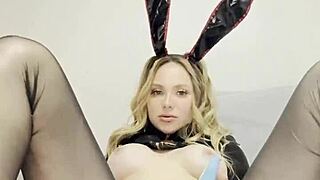 cute bunny caresses her clit and pussy lips softly!