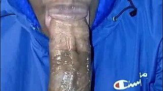 masked lady soaks jacket while sucking big black cock hard!