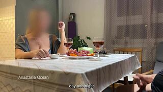 My husband jerking hidden front of my step mom under a table