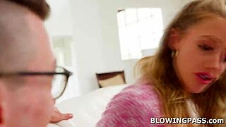 busty milf gives lazy husband sloppy blowjob