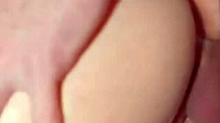 Petite babe moans intensely as continuous cumshot fills her puffy pussy lips in reality.