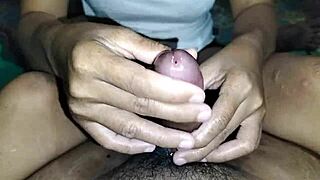 My wife's friend expertly strokes my cock in this homemade group fun