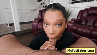 Sexy Busty Ebony Sucks Huge White Dick Then Gets Cunt Fucked Hard!