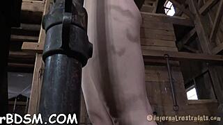 Honey in latex suit gets punished in the garage.