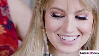 Petite blonde Scarlett Sage facesitting Latina Emily Willis! Intense lesbian action!