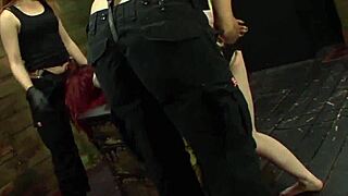 Dirty lesbo sheena rose roped up for intense strapon banging