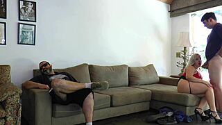 Unfaithful wife fucking with friend next to her cuckold 😈