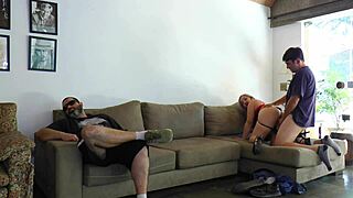 Unfaithful wife fucking with friend next to her cuckold 😈