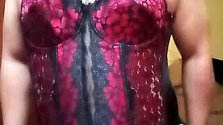 shirley dances seductively in red-black corset