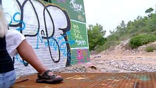 moaning orgasm bitch is drilled with hardcore style in outdoor quickie, passionate fucking and fisting