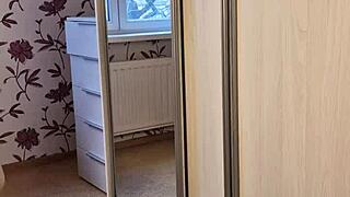 Hidden in the wardrobe, she delivers an intense blowjob with her lips