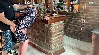 blonde milf wife teases upskirt for neighbor's wild fuck 😏