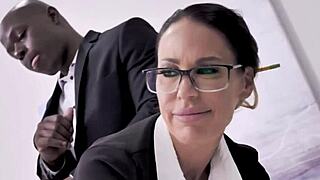 busty mature visits her black boss at work