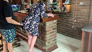 blonde milf wife teases upskirt for neighbor's wild fuck 😏