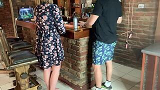 blonde milf wife teases upskirt for neighbor's wild fuck 😏